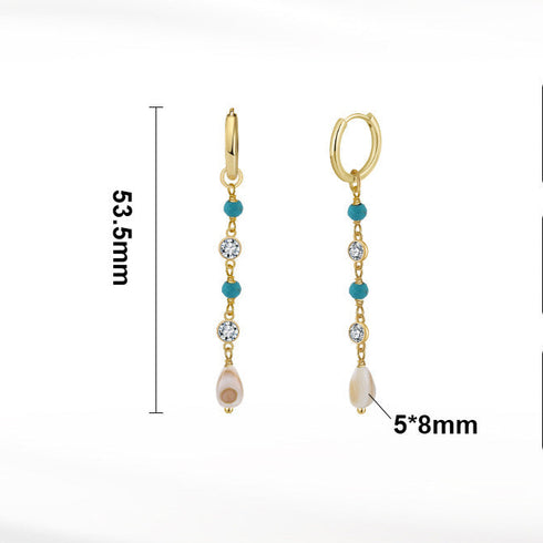 Turquoise Spiral Shell Drop Long Earrings